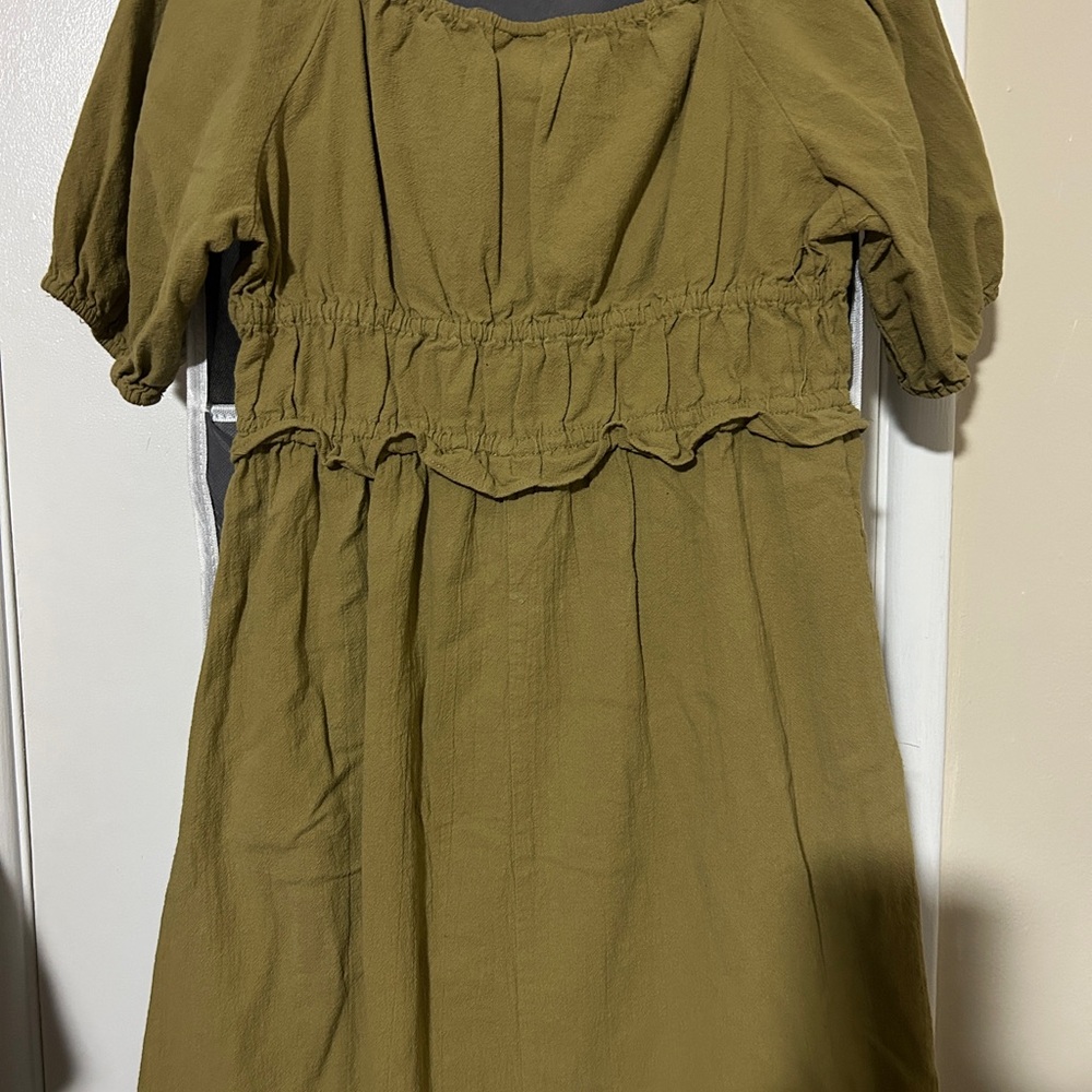 Universal Thread Khaki Dress with Puff Sleeves
